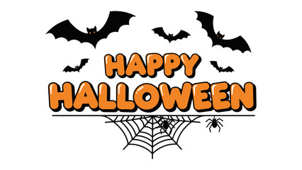 Spooky Halloween Celebration: An illustration showcasing bats, a spider web, spiders, and the iconic greeting, capturing the festive spirit. 