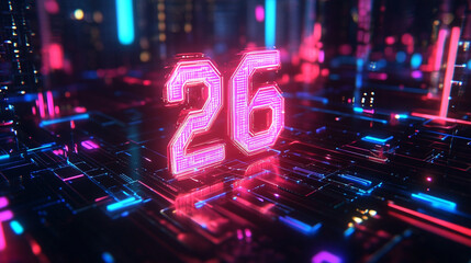 Cyberpunk Number 26 Futuristic Neon Digital Circuitry