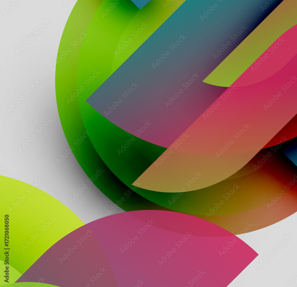 Poster abstract composition. overlapping colorful shapes create dynamic visual effect. gradients, curves, v