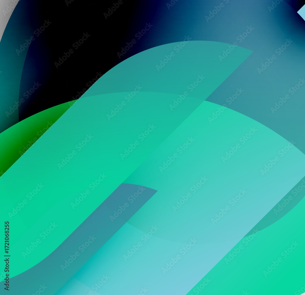 Poster Abstract gradients, flowing shapes, turquoise hues dominate composition. Minimalist design evokes movement, depth. Smooth transitions create visual interest.