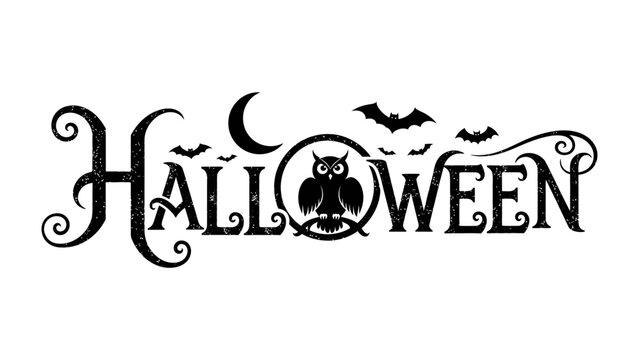 Halloween Silhouette: The essence of Halloween is beautifully captured in this stylized text art, depicting iconic symbols like an owl, bats, and a crescent moon.