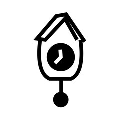 Black and white vector illustration of a cuckoo clock with a pendulum, showcasing a traditional design symbolizing classic timekeeping.