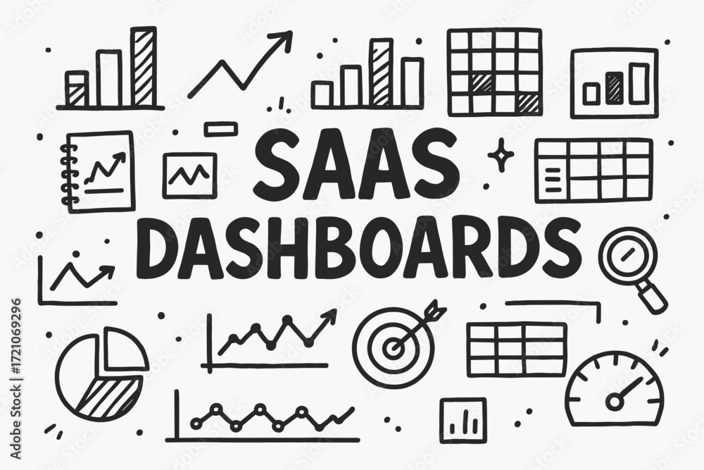 Poster saas dashboards line icon set. analytics, charts, data visualization icons collection