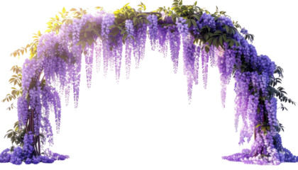 Wisteria Flower Arch with Greenery, Elegant Garden Decor, Transparent PNG