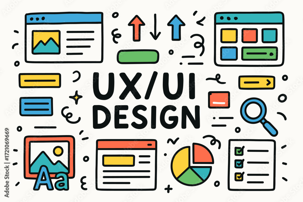 Poster ux/ui design icon set. flat icons for user experience and interface themes