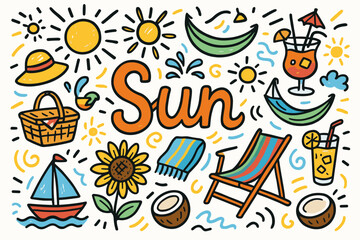Summer fun outline icon set. beach, vacation, and sun-themed line icons collection