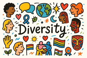 Obraz premium Diversity and inclusion flat icon set. embrace unity with cultural symbols