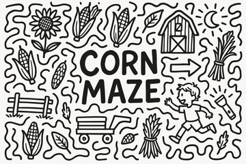 Fototapeta na wymiar Corn maze outline icon set. autumn, farm, and harvest line illustrations collection.