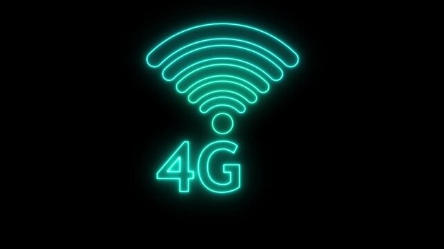 Glowing neon text 4G WIFI wireless, internet connection icon 4G application communication computer computing connection data, data communication data network data visualization. - Powered by Adobe