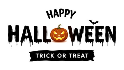 Happy Halloween with Pumpkin Illustration: This vector artwork shows the traditional symbols for celebrating Halloween. A carving pumpkin is in the center to represent the celebration.