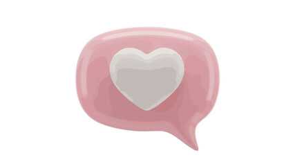 A 3D rendered image of a pink speech bubble with a white heart inside, representing love.