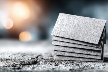 Stack of Blank Business Cards on Rustic Surface with Soft Focus Background and Warm Bokeh Effect
