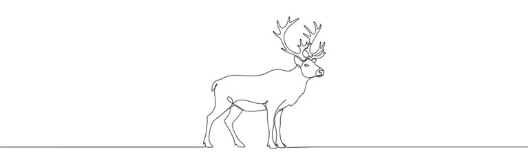 Deer line art. Reindeer continuous one line drawing.
