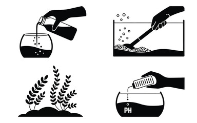 Aquarium care instructions vector illustrations fish tank water