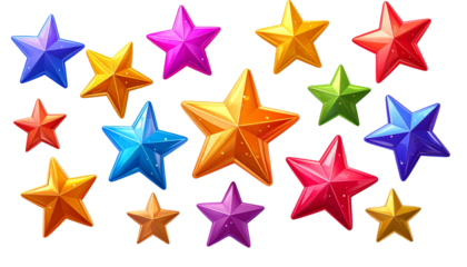  Colorful Star Decorations in Trio of Red, Blue, and White, Transparent PNG