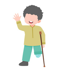 Cute Boy Walking with Crutch Illustration