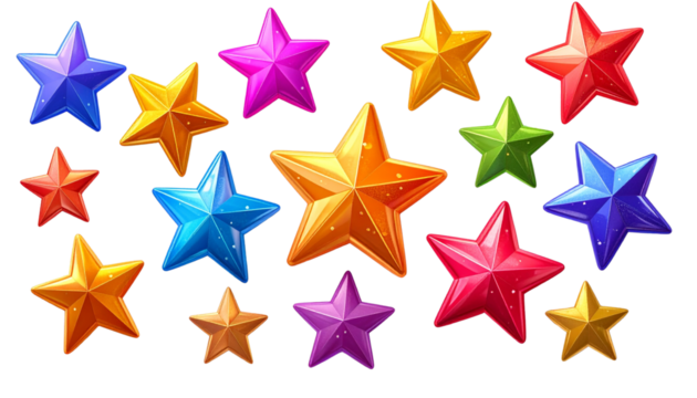  Colorful Star Decorations in Trio of Red, Blue, and White, Transparent PNG - Powered by Adobe