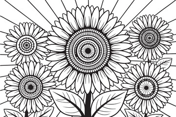 Round Sunflower Mandala Artwork – Printable Flower Coloring Page for Relaxation