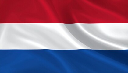 Netherlands flag with red, white, blue horizontal bands, vivid colors, simple national design