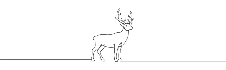Deer line art. Reindeer continuous one line drawing.