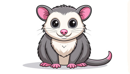 Realistic Cute Possum Cartoon Sitting