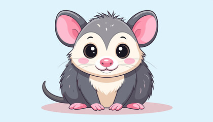 Cute Baby Possum Cartoon with Big Eyes