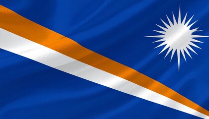 Marshall Islands flag with blue field, diagonal orange and white stripes, radiant white star