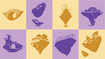 Silhouette floral and nature vector icon set with cute decorative elements and seamless design