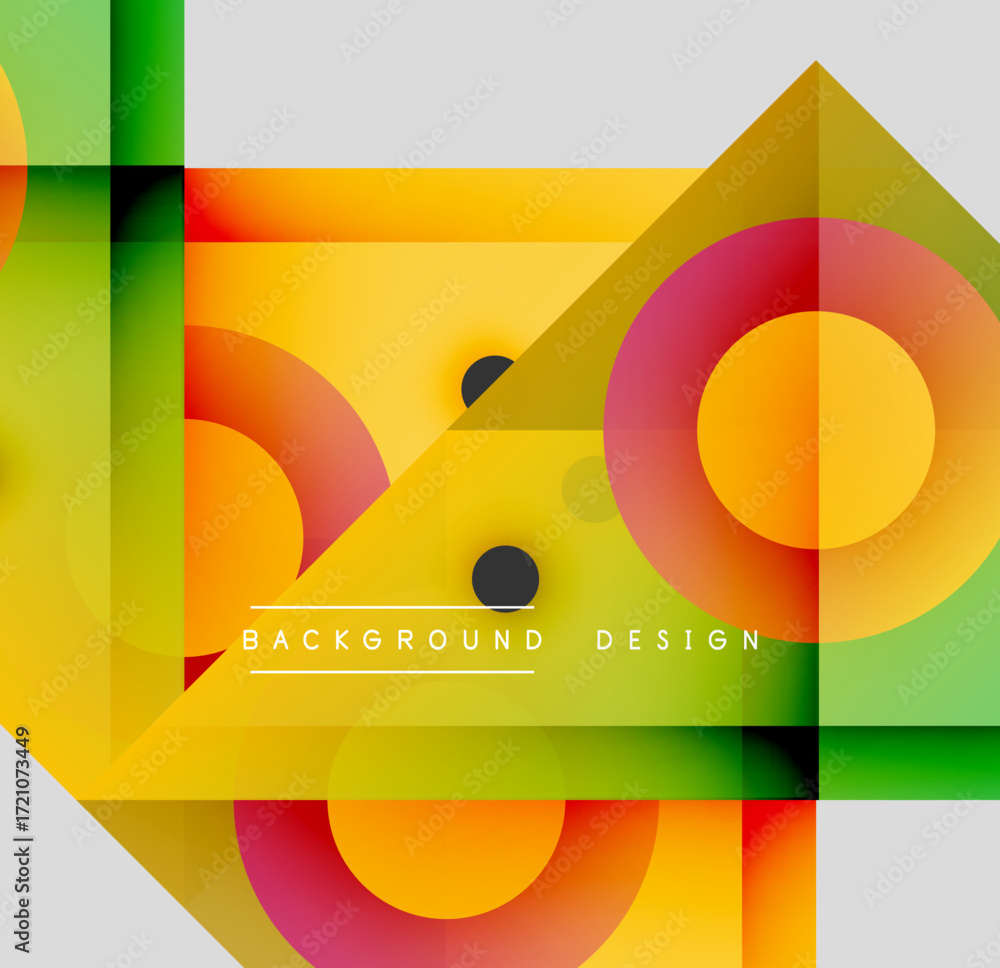 Poster abstract geometric shapes overlap. vibrant colors blend, creating dynamic visual composition. modern