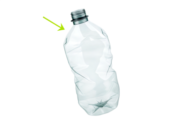Crushed Clear Plastic Water Bottle with Green Arrow Pointer plastic bottle empty isolated on a transparent background