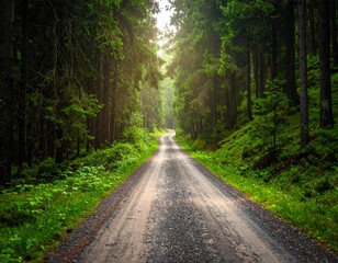 Fototapeta premium A sunlit path through a lush forest
