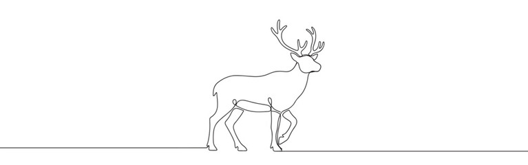 Deer line art. Reindeer continuous one line drawing.