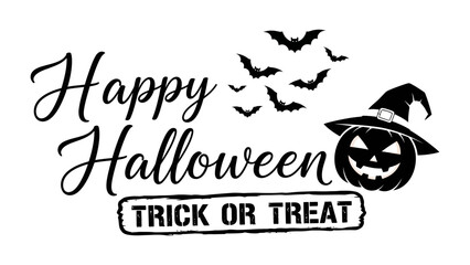 Happy Halloween: Festive typography, showcasing a cheerful pumpkin and playful bats, embodies the spirit of Halloween. Capturing the essence of autumn enchantment and trick-or-treating.
