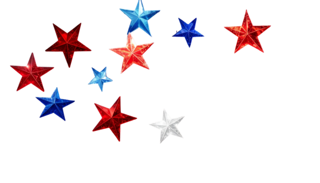 Festive Stars in Red, White, and Blue Colors, Party and Holiday Elements, Transparent PNG