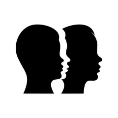 Silhouette of two human heads facing each other representing connection and relationships
