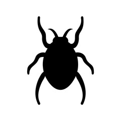 Stylized black silhouette of a beetle with long antennae and legs
