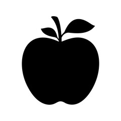 Single black apple illustration with leaves on a white background picture