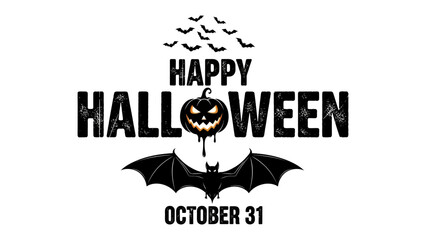 Fototapeta premium Happy Halloween: Spooky bats and a jack-o'-lantern mark the arrival of October 31st in this eerie illustration, beckoning excitement, frights, and the spirit of the season.