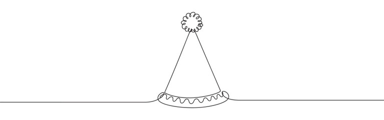 Birthday party hat lina art. Party cone and Christmas cap with decoration continuous one line drawing. © drawing lines