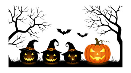 Spooky Halloween: Festive Halloween arrangement with jack-o'-lanterns, bats, and eerie trees, inviting viewers into the spooky season