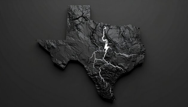 Dark textured Texas map, lightning bolt
