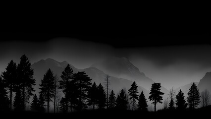 Silhouetted Forest and Mountains at Dusk