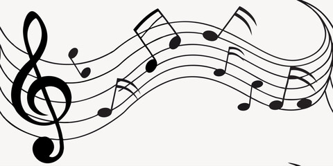 A collection of musical symbols and notation elements, including treble clef, bass clef, sharp, flat, rests, and various note values (whole, half, quarter, eighth, and sixteenth notes). The symbols ar