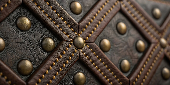 Intricate geometric pattern with metallic studs and textured surfaces