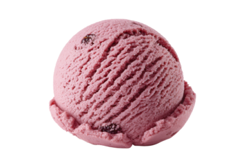 Close-up of delicious pink ice cream scoop with berries, cut out