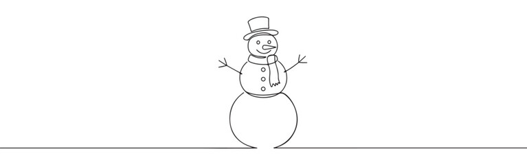 Snowman line drawing. Merry Christmas continuous one line art.