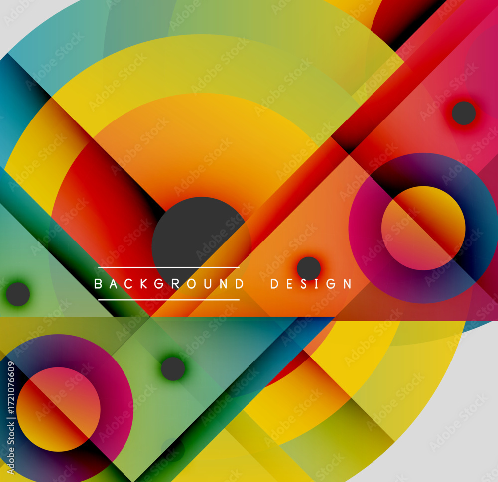 Poster abstract vibrant shapes overlap. colorful circles, lines create dynamic composition. modern design, 