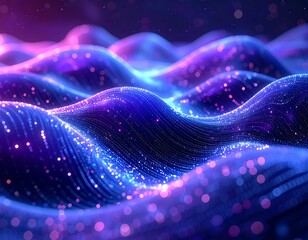 Abstract wavy surface with glowing particles