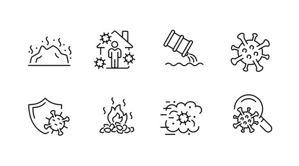 Obraz premium Pandemic and disaster icons set – line, outline, health and safety symbols