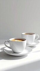 Fototapeta premium Two white coffee cups with latte art